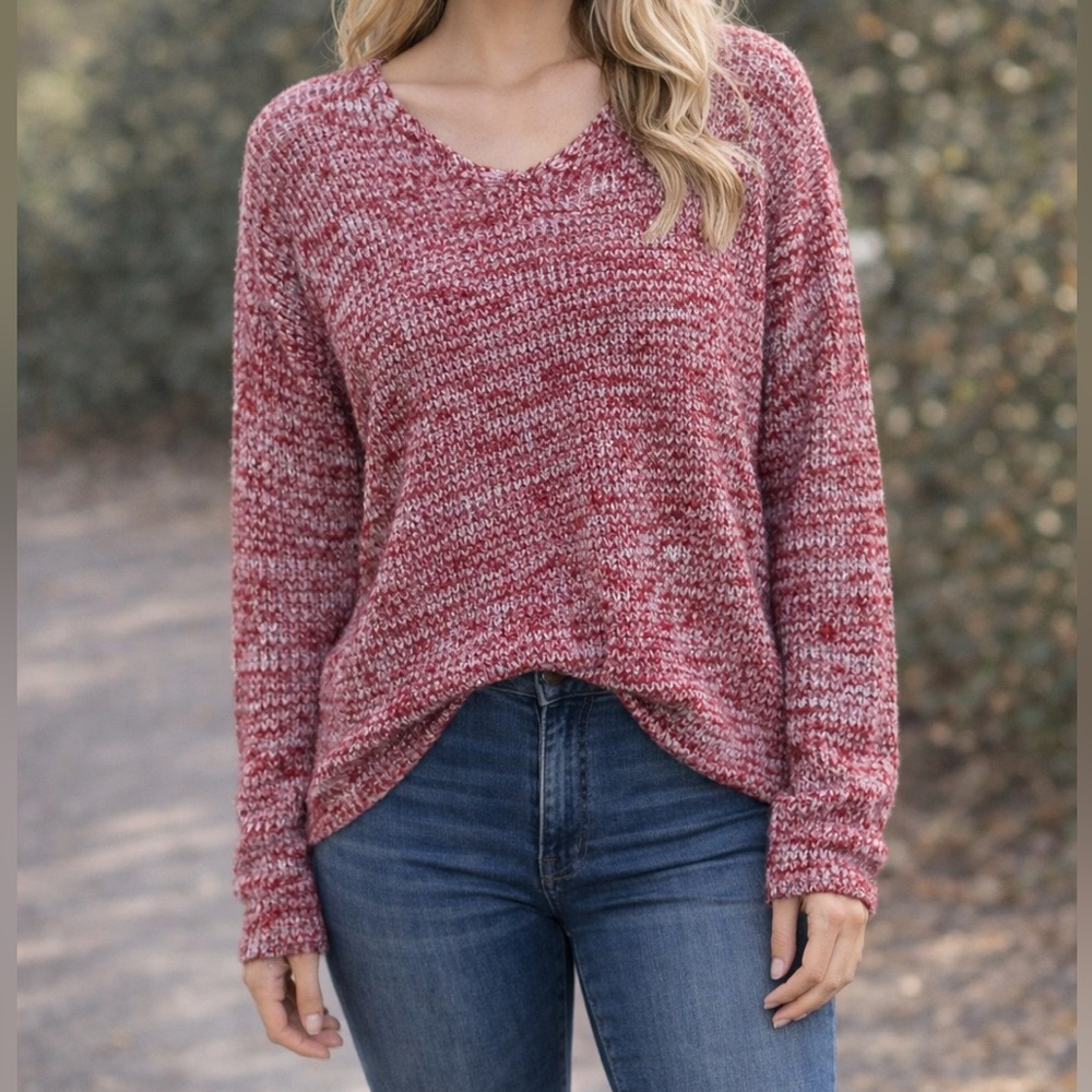 Marled Knit Sweater Rust Red Long Sleeve Cozy Fall Size Small